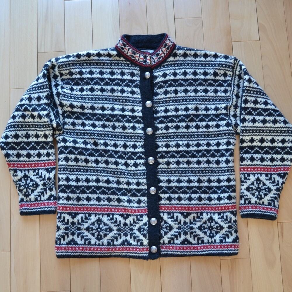 Vintage LL Bean Wool Cardigan Sweater Nordic Snowflake Size S